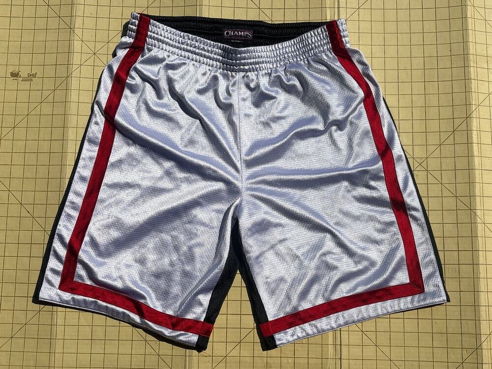 Vtg y2k Champs dazzle shiny white black Red Tri-color athletic basketball shorts